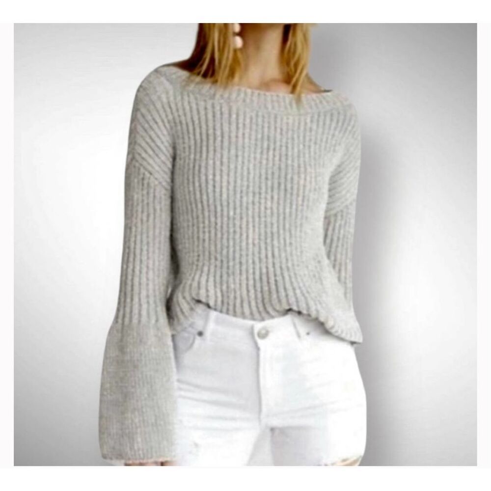 Express Women's Chenille Bell Sleeve Sweater Light Gray Size Medium